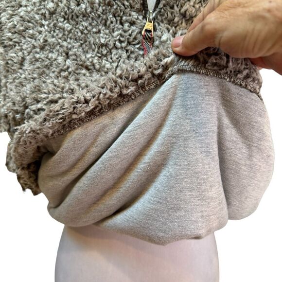 Fuzzy Fleece Quarter Zip Pullover Sweater Brown Cozy Winter Warm - Picture 4 of 9